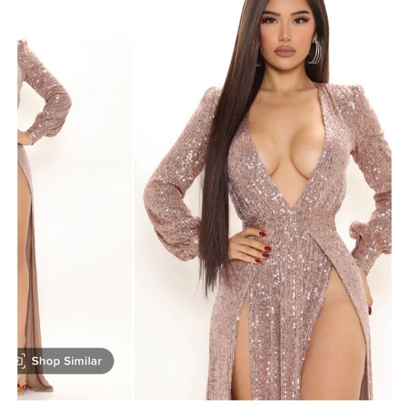 SEQUIN slit max dress long sleeves  bridal promo. Totally lined. - Picture 2 of 4